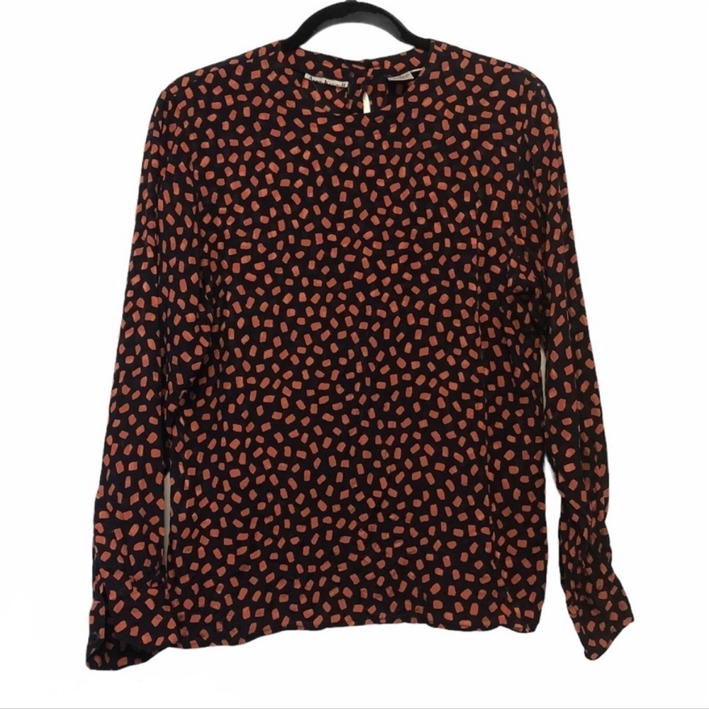 Anne Klein Silk Orange & Black Long Sleeve Blouse